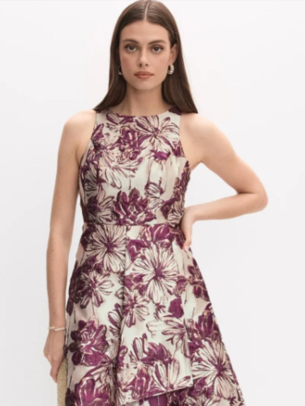 Melanie Lyne Jacquard Floral Midi Dress - Multicolour - Sz 8